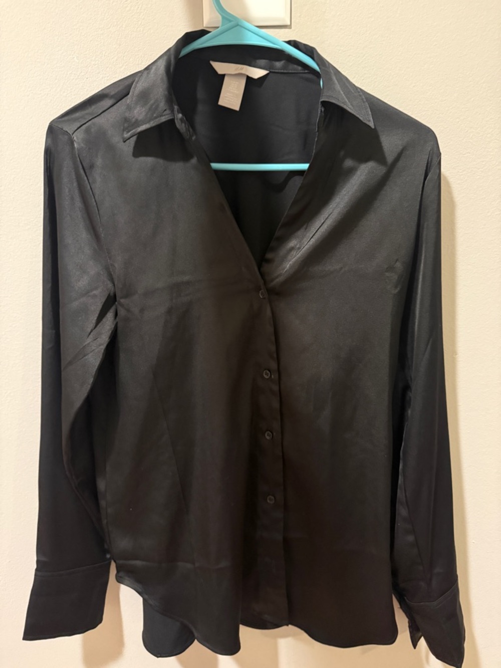 H&M Black Satin Button-Down Shirt